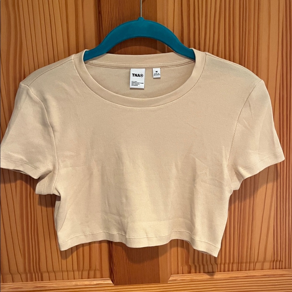 TNA Beige Ribbed Crop Top